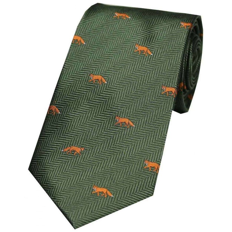 David Van Hagen Foxes Country Silk Tie – Green/Orange