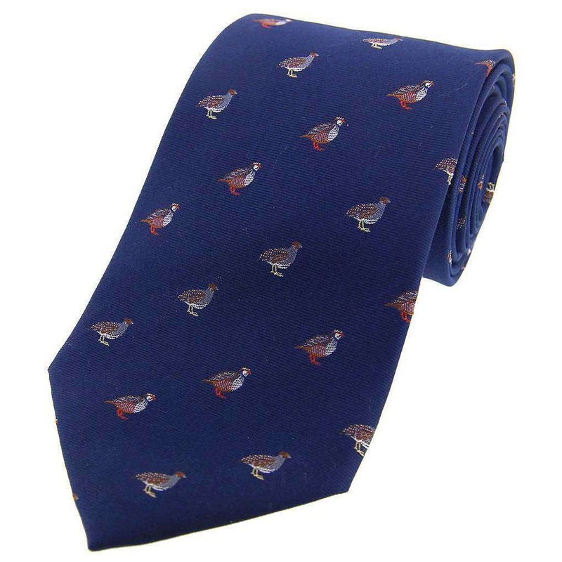 David Van Hagen Grouse and Partridge Woven Country Silk Tie – Navy