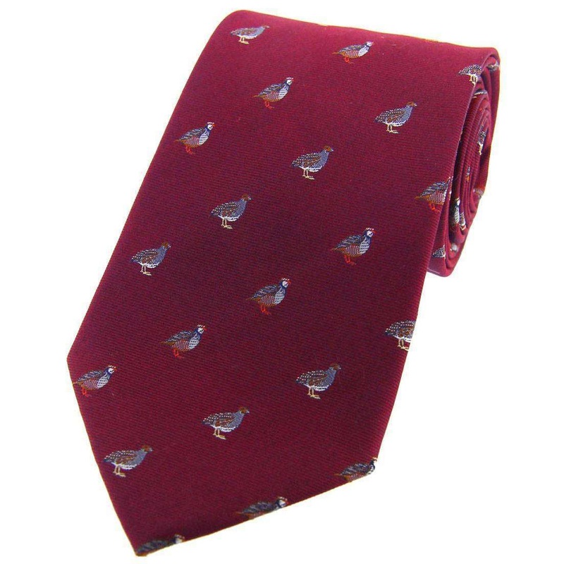 David Van Hagen Grouse and Partridge Woven Country Silk Tie – Wine