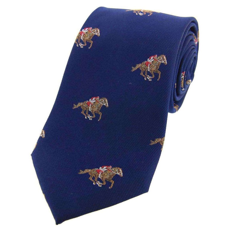 David Van Hagen Jockeys and Horses Woven Country Silk Tie – Navy