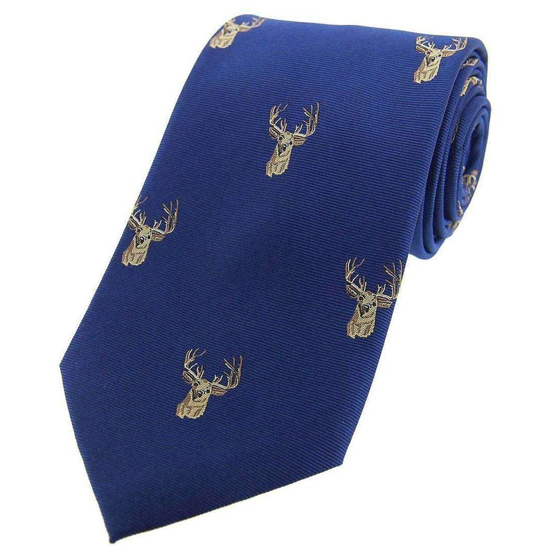 David Van Hagen Stags Heads Woven Country Silk Tie – Navy