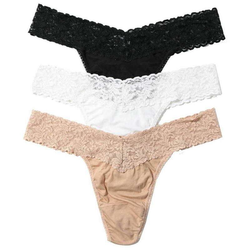 Hanky Panky Cotton 3 Pack Original Rise Thong – Black/White/Chai Beige