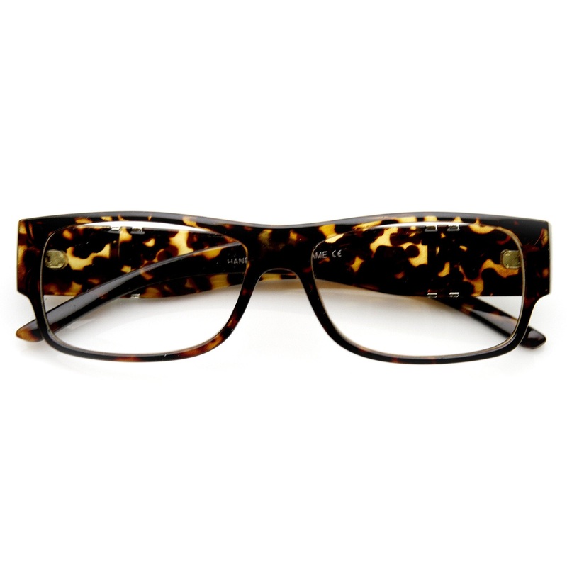 Large Modern Metal Accent Clear Lens Rectangle Glasses 9340