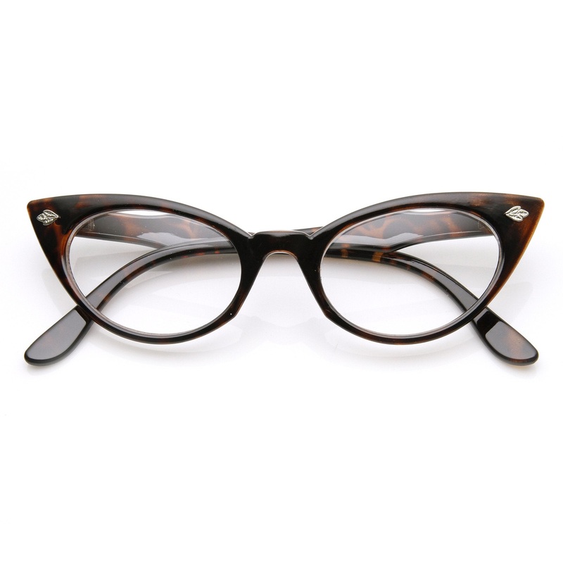 Womens 1960’s Fashion Leaf Accent Cat Eye Clear Lens Glasses 9314