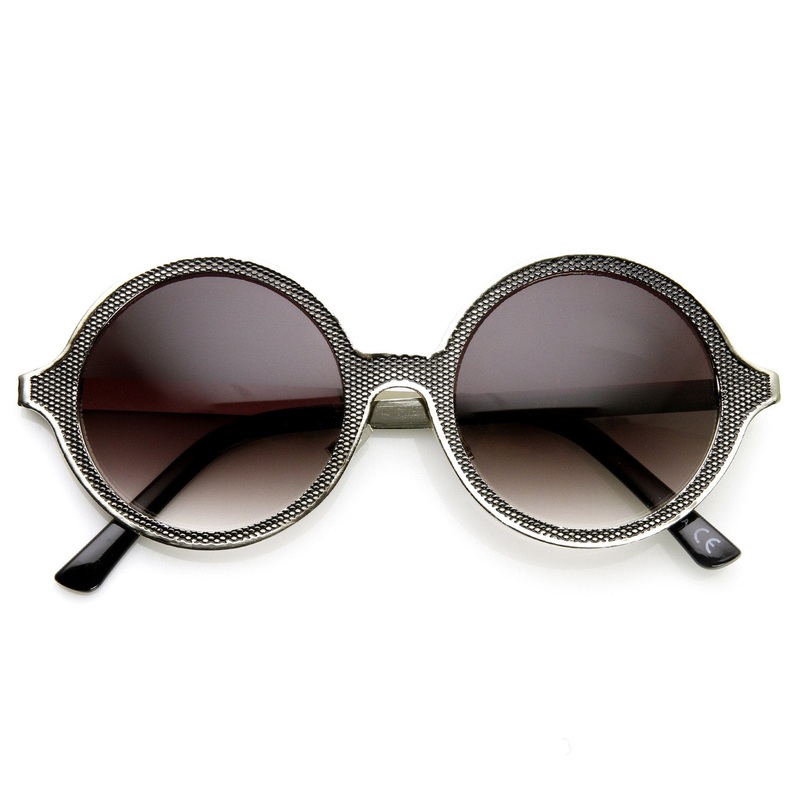 Womens Designer Premium Full Metal Ornate Engraved Round Sunglasses 9325