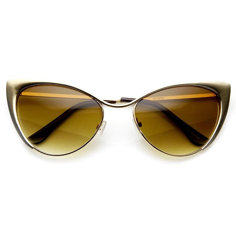 Womens Full Metal Fashion High Tip Pointed Cat Eye Sunglasses 9289