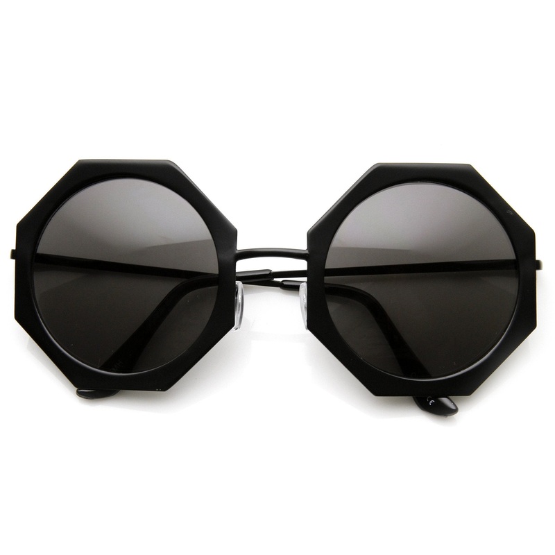 Womens Oversize Metal Geometric Octagon Round Sunglasses 9316