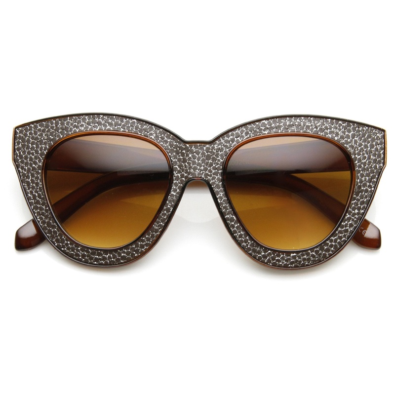 Womens Trendy Texture Block Cut Oversize Cat Eye Sunglasses 9284