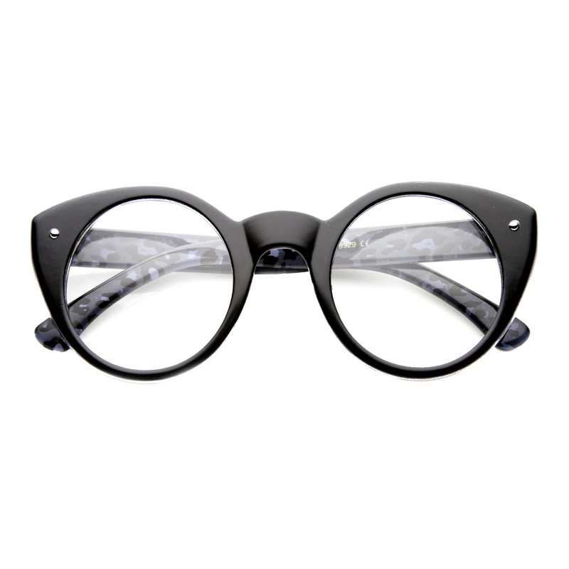 Cute Retro Animal Print Round Cat Eye Clear Lens Glasses 9647