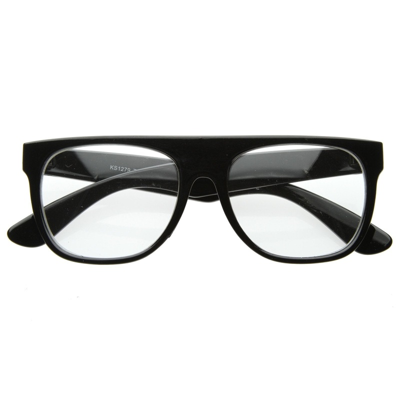 Retro Super Hipster Flat Top Horned Rim Clear Lens Glasses 8070