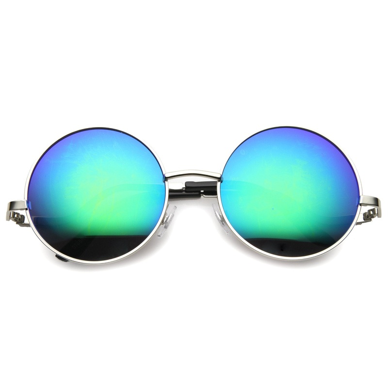Women’s Retro Low Temple Round Mirrored Lens Sunglasses 9980