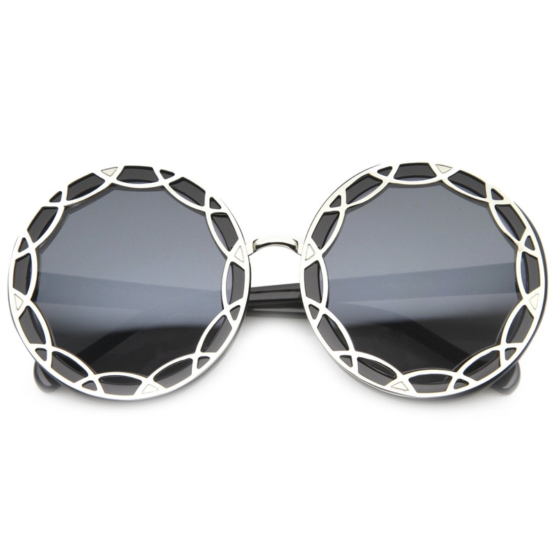 Women’s Retro Round Art Deco Design Oversize Sunglasses 9758