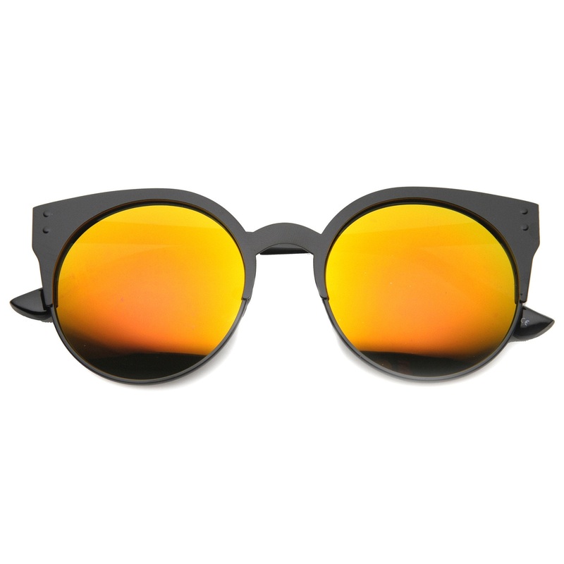 Women’s Round Metal Cat Eye Mirrored Lens Sunglasses 9919