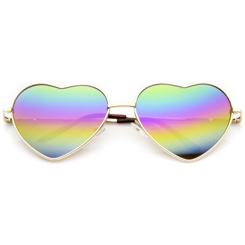 Women’s Super Cute Flash Lens Metal Heart Sunglasses 9482