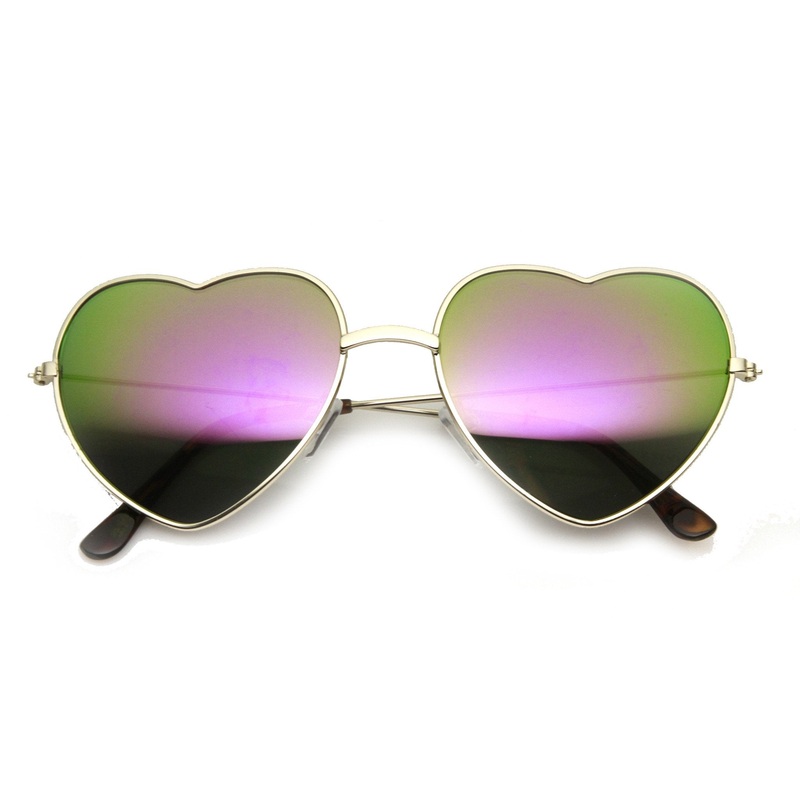 Women’s Thin Metal Heart Shape Frame Mirrored Lens Sunglasses 9564