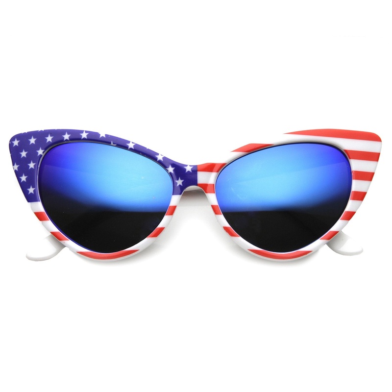 Women’s USA Stars And Stripes Mirrored Cat Eye Sunglasses 9779