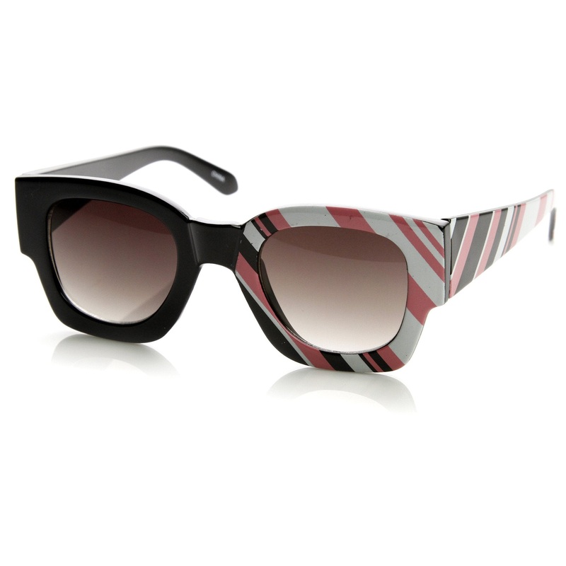 Womens Half Print Graphic Square Horned Rim Sunglasses 9134
