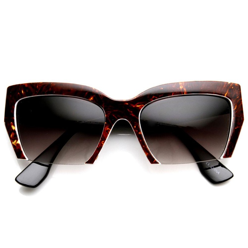 Womens Marbleized Fast Fashion Half Cut Frame Cat Eye Sunglasses 9280