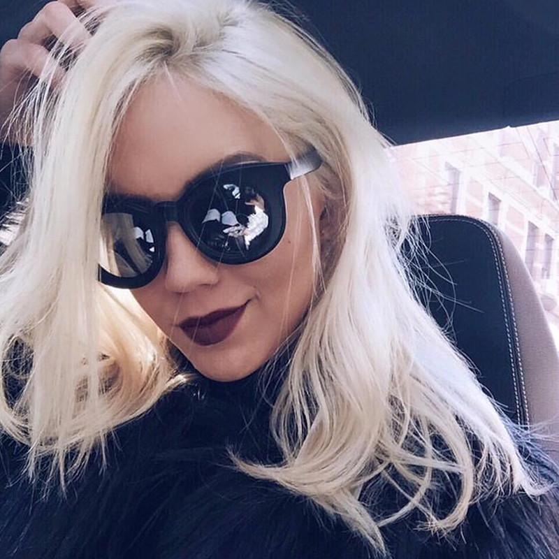 Womens Round Cat Eye Mirrored Lens Matte Black Sunglasses