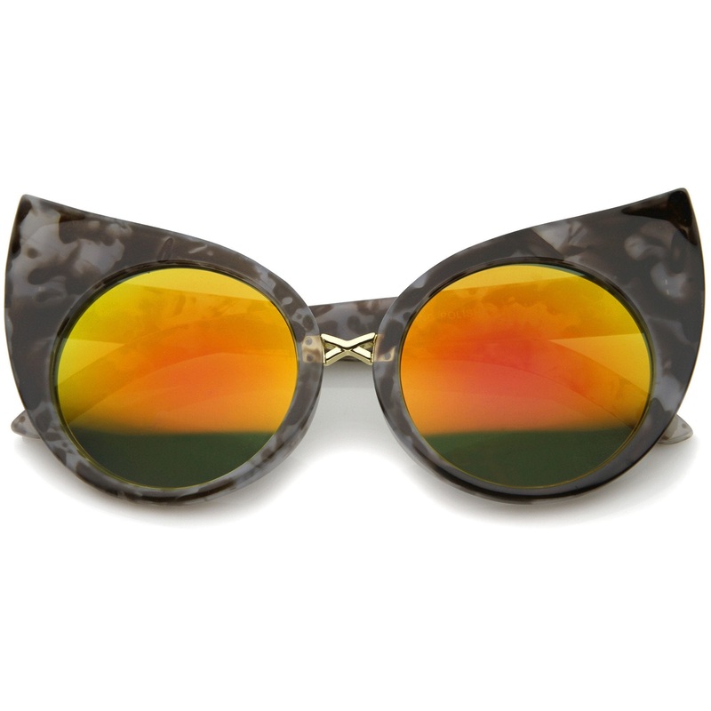 Women’s Round Cat Eye Marble Mirrored Lens Sunglasses A383