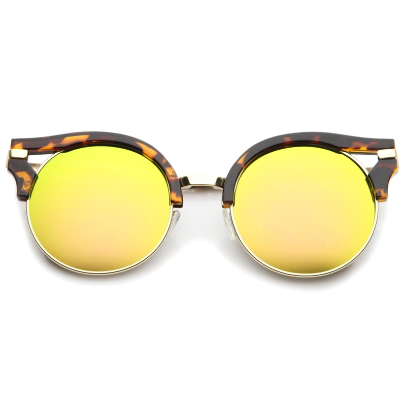 Women’s Round Half Frame Flat Lens Cat Eye Sunglasses A153