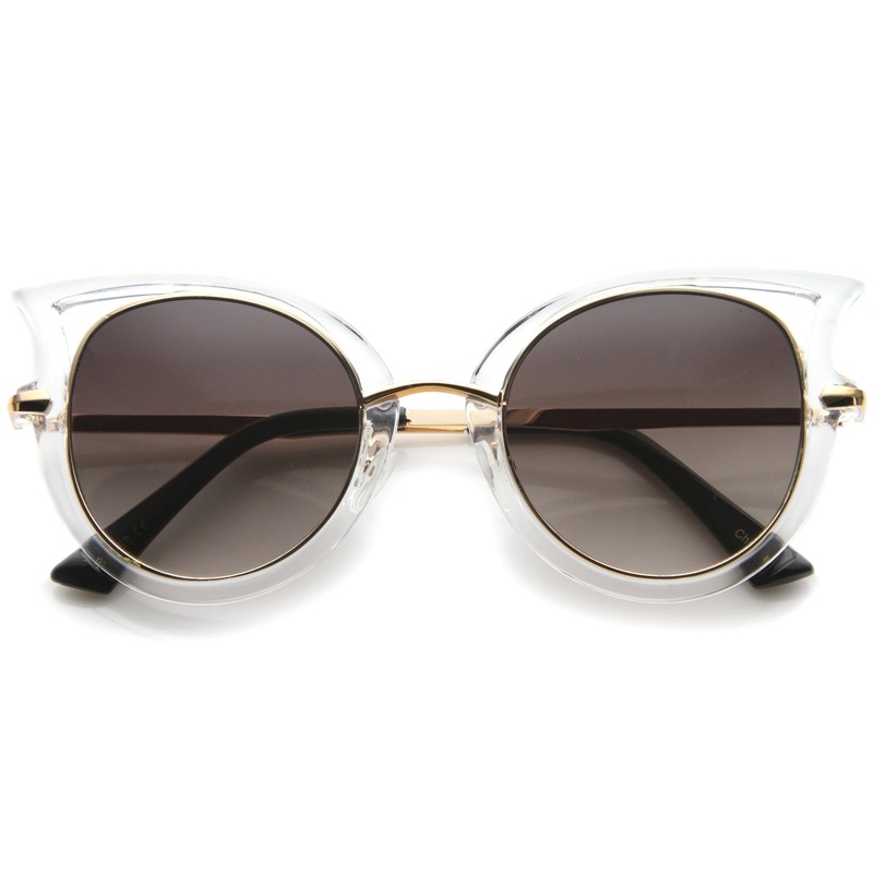 Women’s Temple Cut Out Round Cat Eye Sunglasses A058