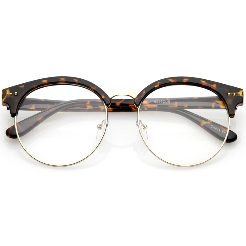Women’s Round Half Frame Clear Lens Cat Eye Glasses C023