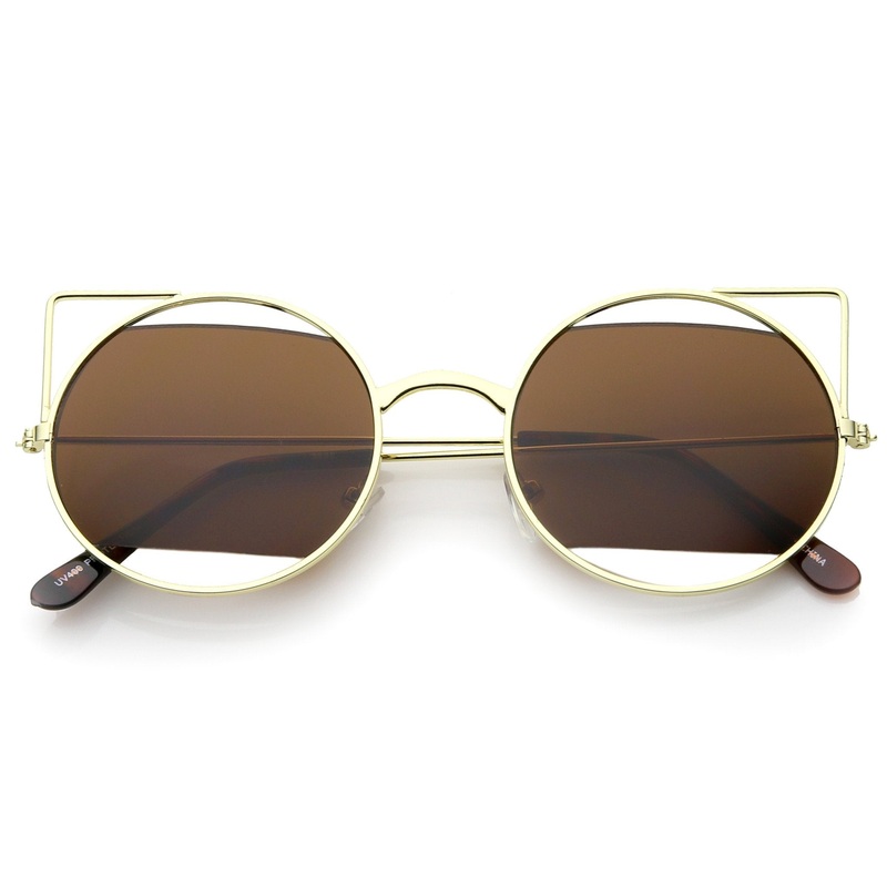 Women’s Round Laser Cutout Cat Eye Sunglasses A350