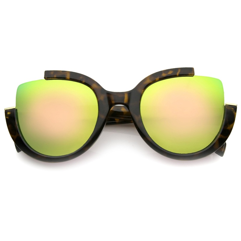 Women’s Semi Rimless Cat Eye Mirrored Lens Sunglasses A802