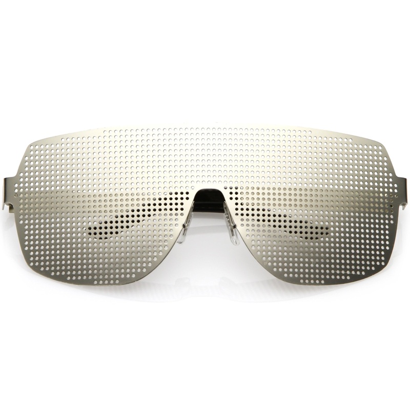 Futuristic Novelty Flat Top Metal Mesh Grade Lens Shield Glasses C339