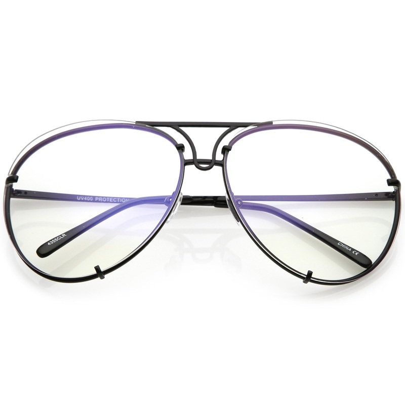 Oversize Industrial Design Clear Flat Lens Aviator Glasses C155