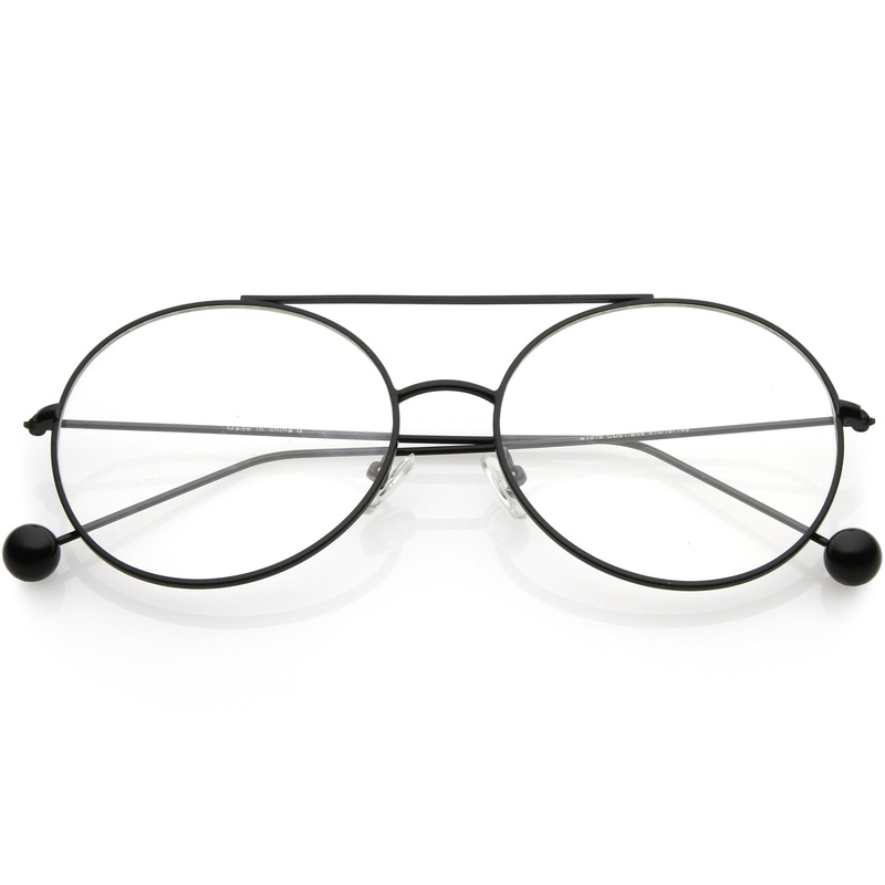 Premium Oversize Round Clear Flat Lens Metal Aviator Glasses C497