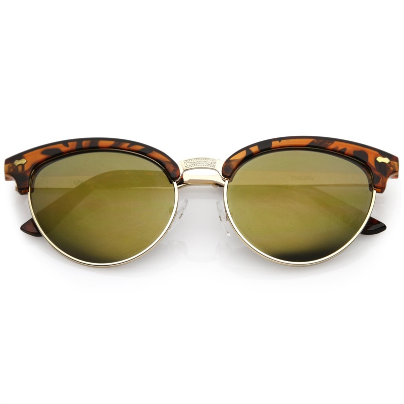 Women’s Retro Half Frame Horned Rim Mirrored Lens Sunglasses C224