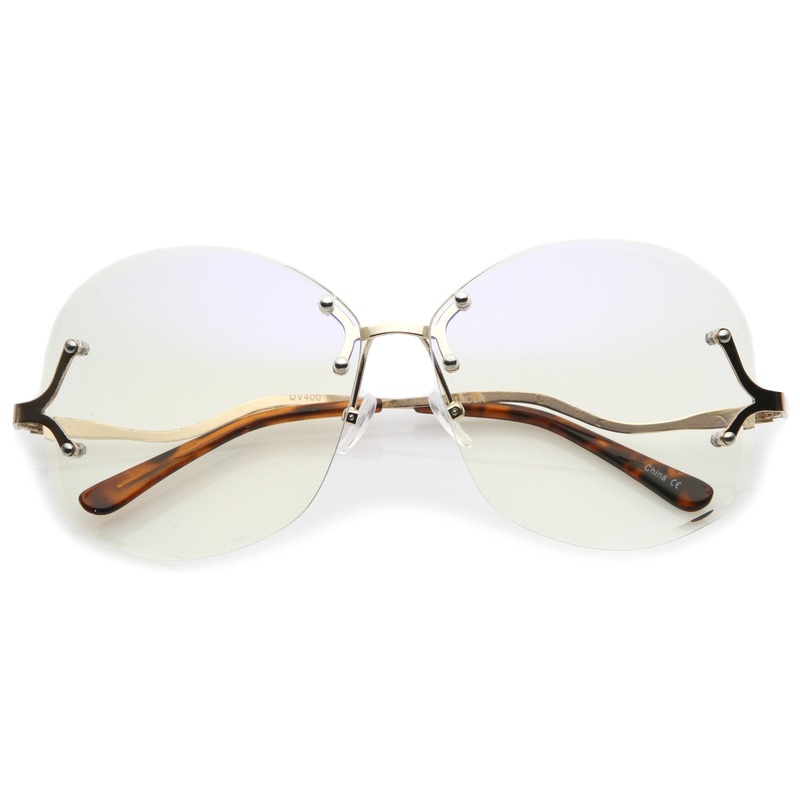 Women’s Rimless Oversize Retro Disco Clear Lens Glasses C219
