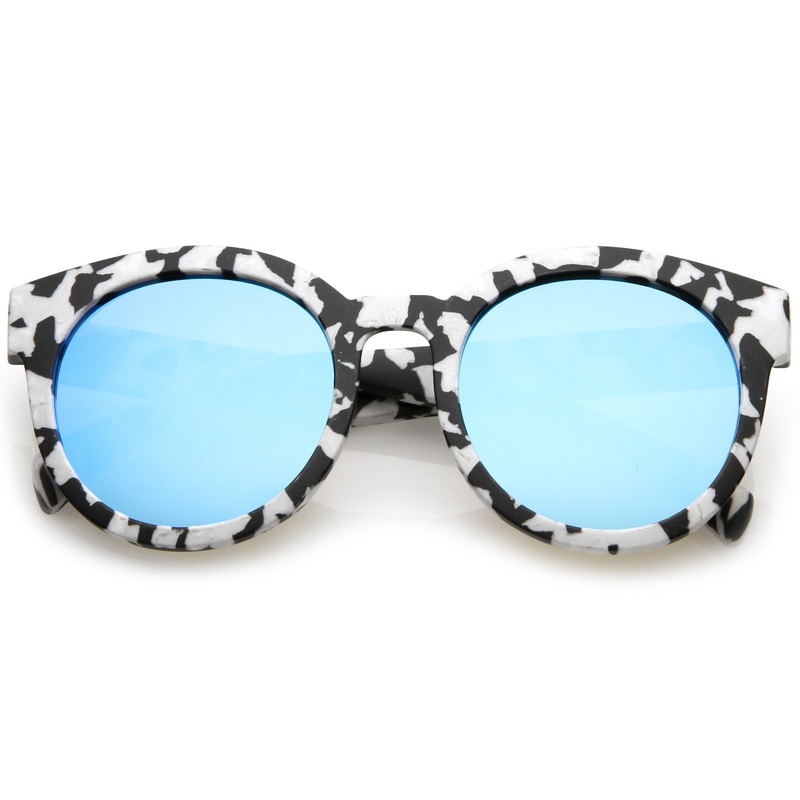 Women’s Round Marble Print Mirrored Lens Sunglasses C251