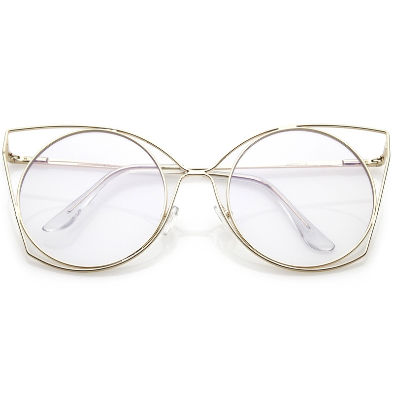 Women’s Oversize Laser Cut Round Flat Clear Lens Cat Eye Glasses C347
