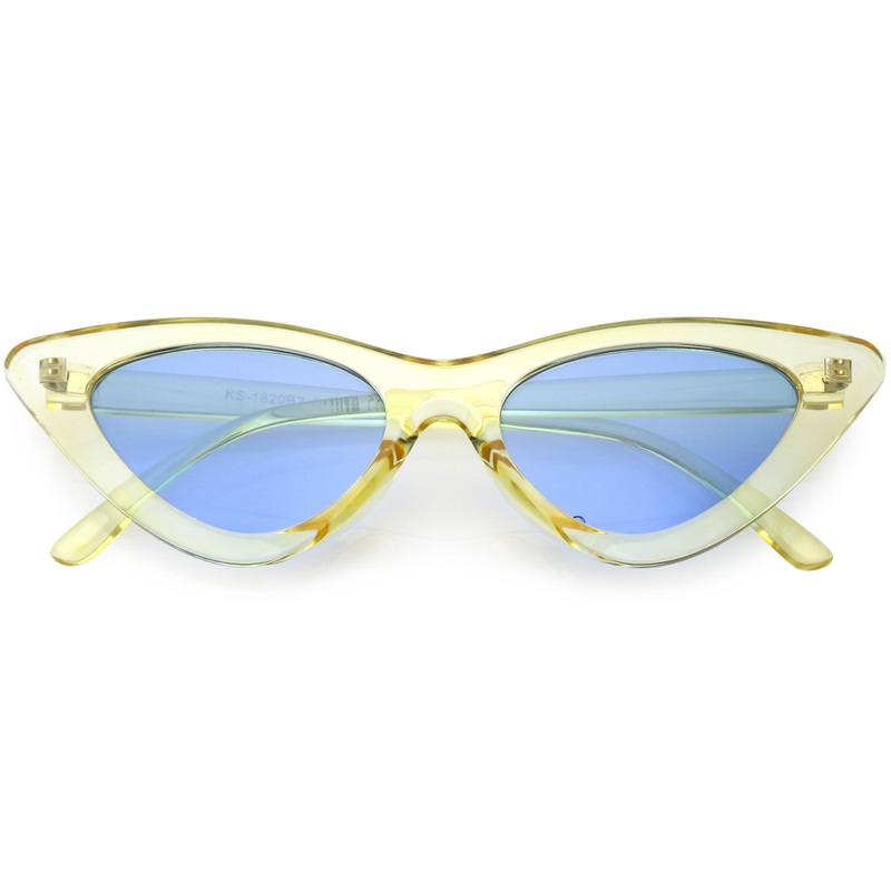 Women’s Retro 1990’s Narrow Flat Color Tone Lens Cat Eye Sunglasses C524