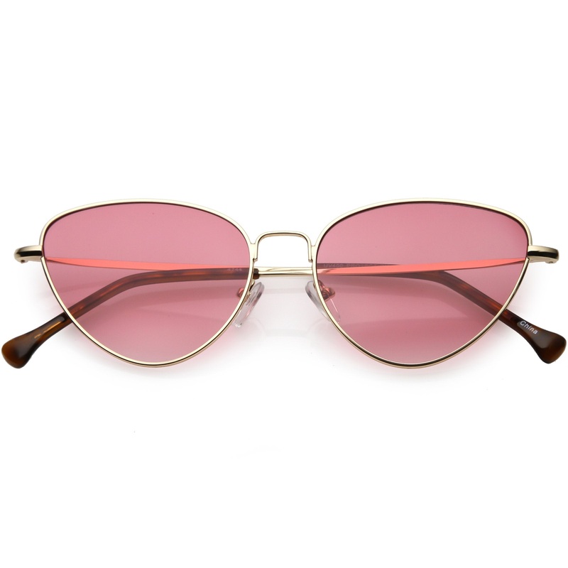 Women’s Retro Slim Metal Frame Flat Lens Cat Eye Sunglasses C600