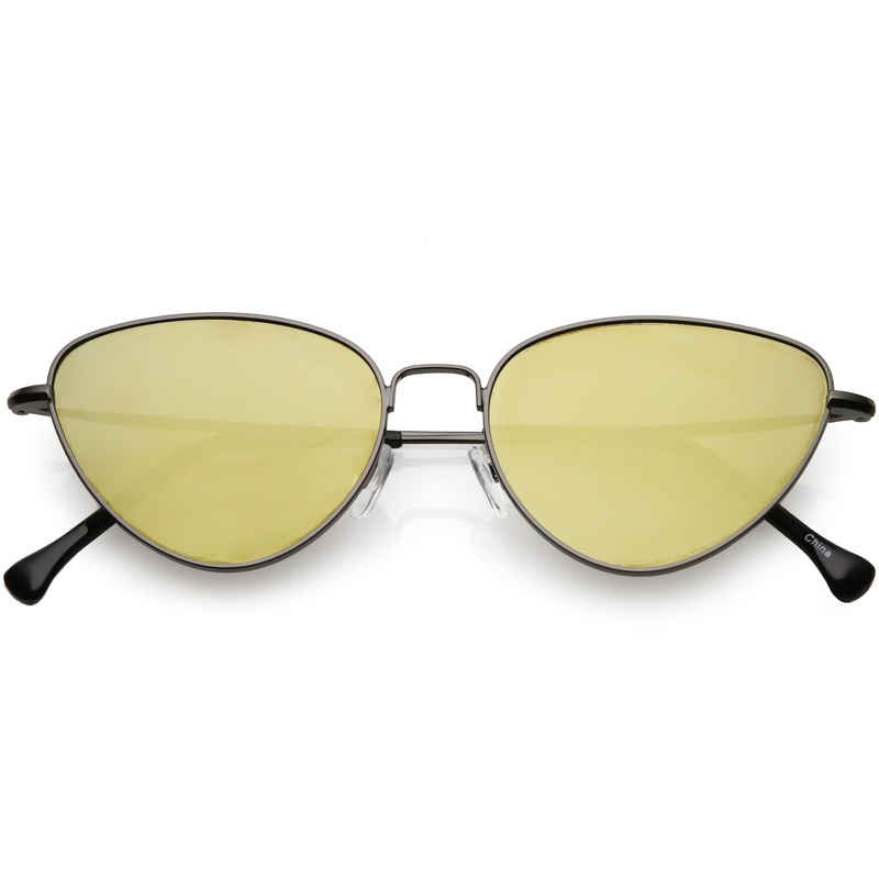 Women’s Retro Thin Frame Metal Mirrored Flat Lens Sunglasses C601