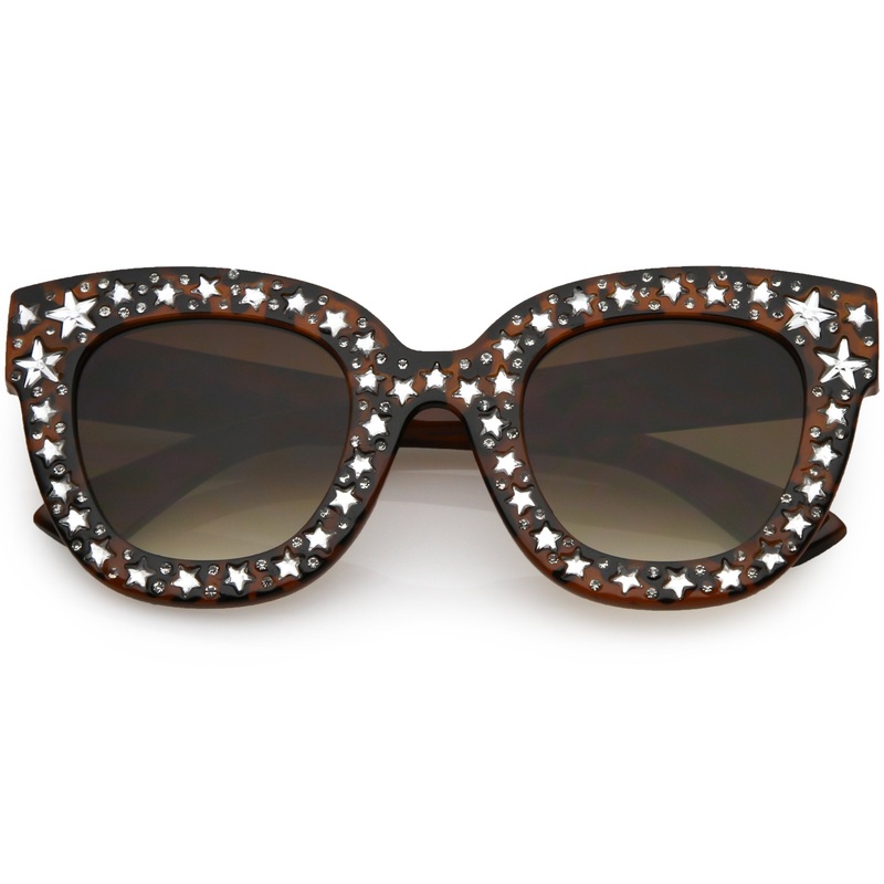 Women’s Trendy Star Rhinestone Horned Rim Sunglasses C579