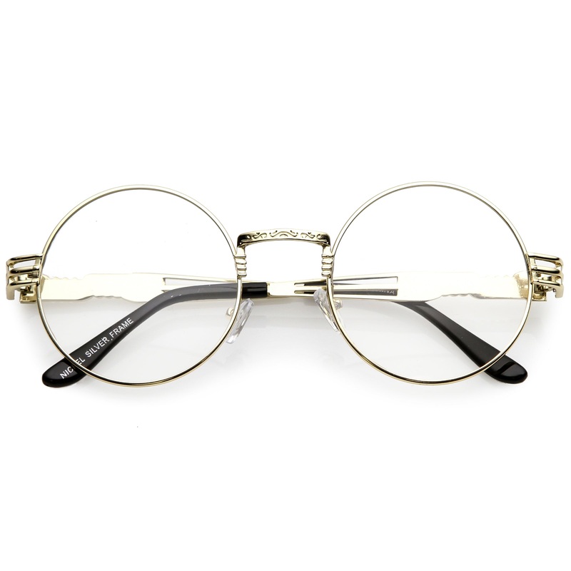 Retro Dapper Round Metal Clear Lens Glasses C300