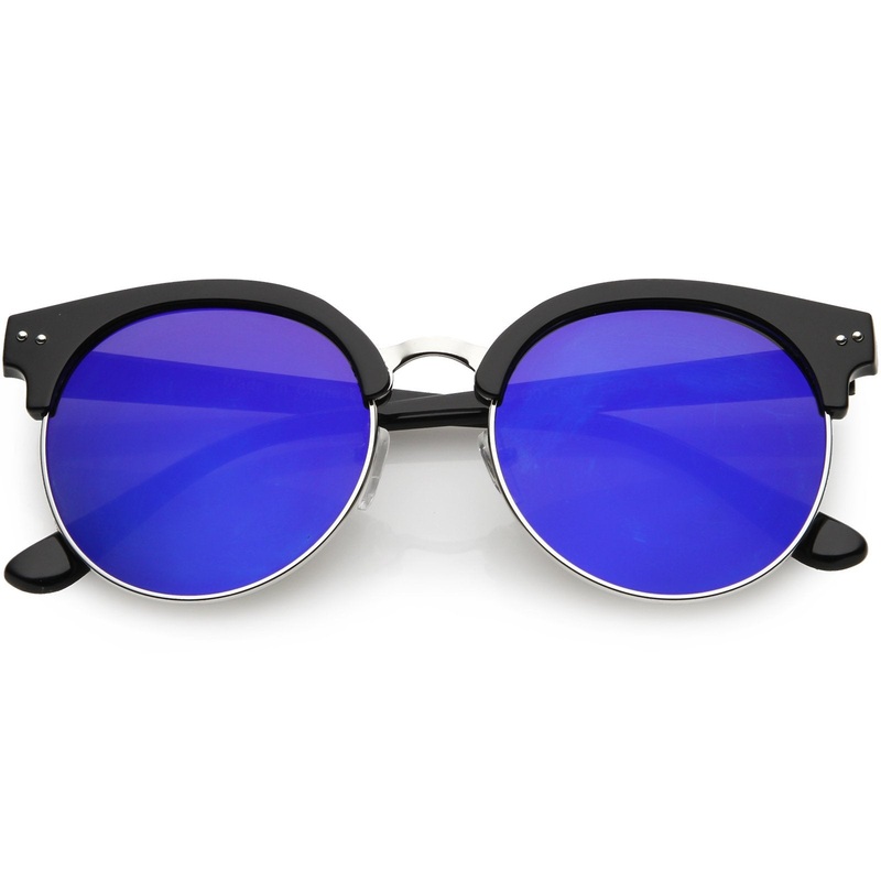 Women’s Round Horned Rim Flat Mirrored Len Sunglasses C839