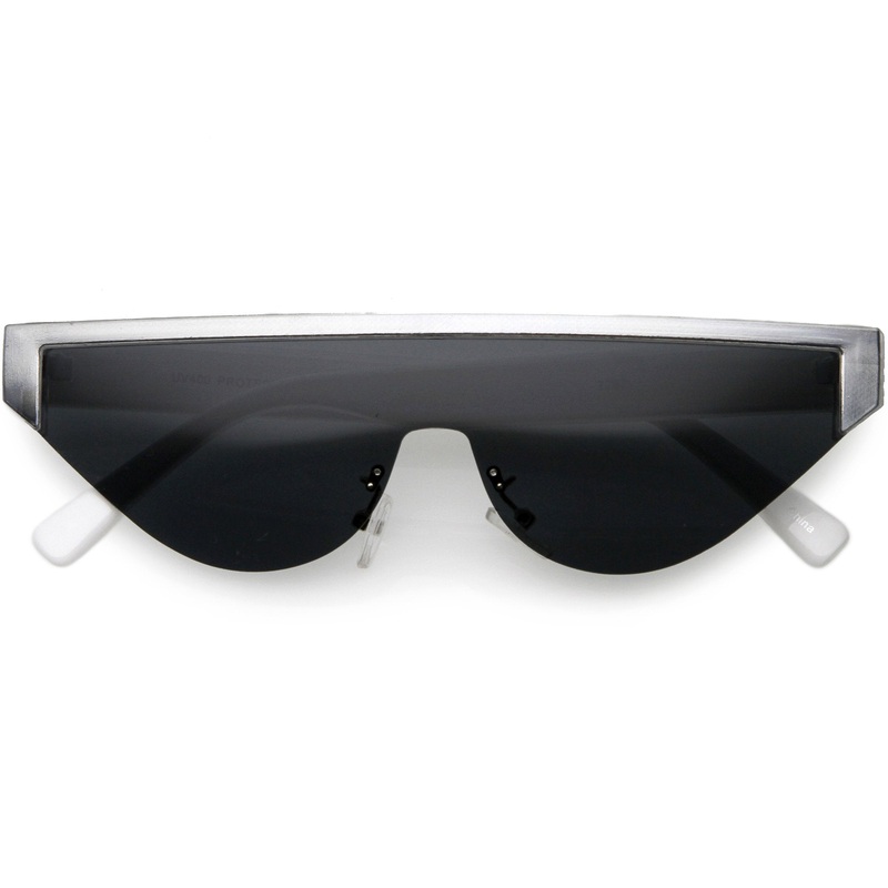 Bold Color Trim Flat Top Futuristic Semi Rimless Cat Eye Shield Sunglasses C999