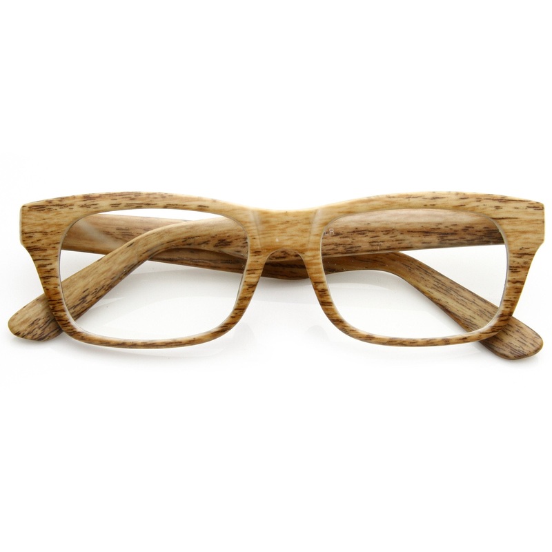 Indie Fashion Wood Print Rectangle Clear Lens Glasses 8809