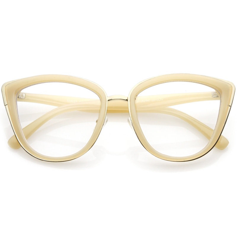 Oversize Rimmed Metal Cat Eye Clear Lens Glasses C490