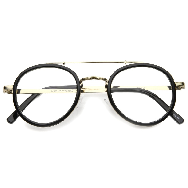 Retro Hipster Indie Dapper Round Clear Lens Aviator Glasses 9922