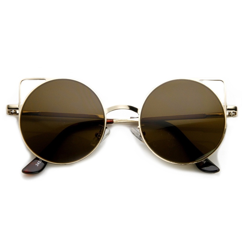 Women’s Thin Laser Cut Metal Circle Cat Eye Sunglasses 9174