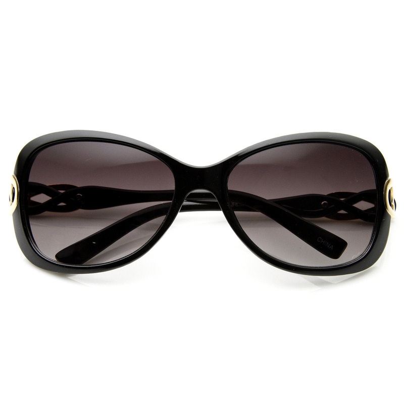 Womens Designer Fashion Metal Bow Cut Oval Sunglasses 8915