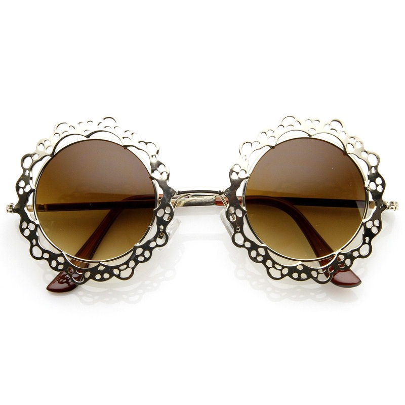 Womens Fashion Metal Lace Cut Round Circle Fashion Sunglasses 8963