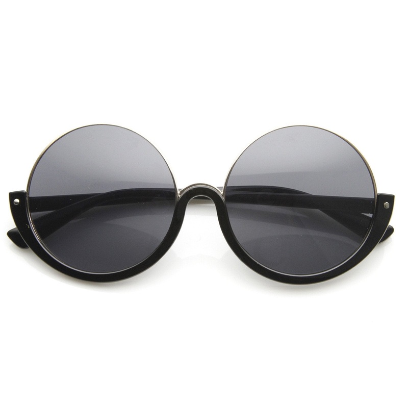 Womens High Fashion Upside Down Half Frame Round Circle Designer Sunglasses 9118